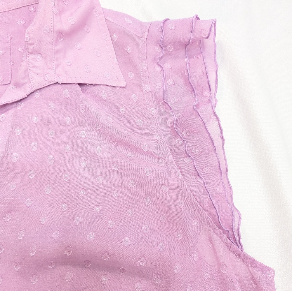 Lilly Pulitzer Swiss Dots Sheer Flutter Sleeve Side Slit Button Up Blouse Shirt - Picture 6 of 11